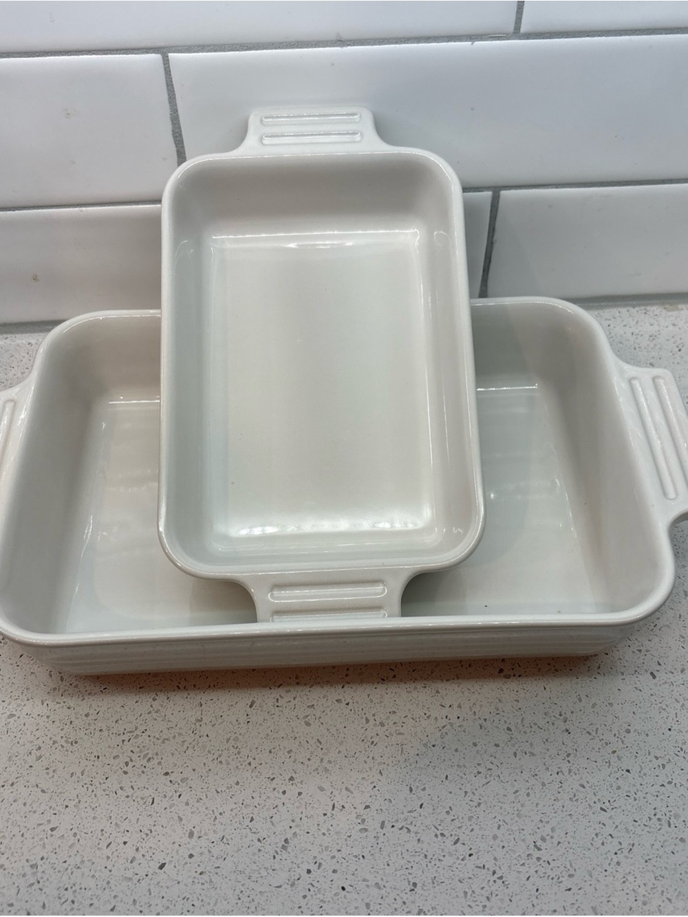 Le Creuset White Stoneware Rectangular Baking Dishes - Set of 2